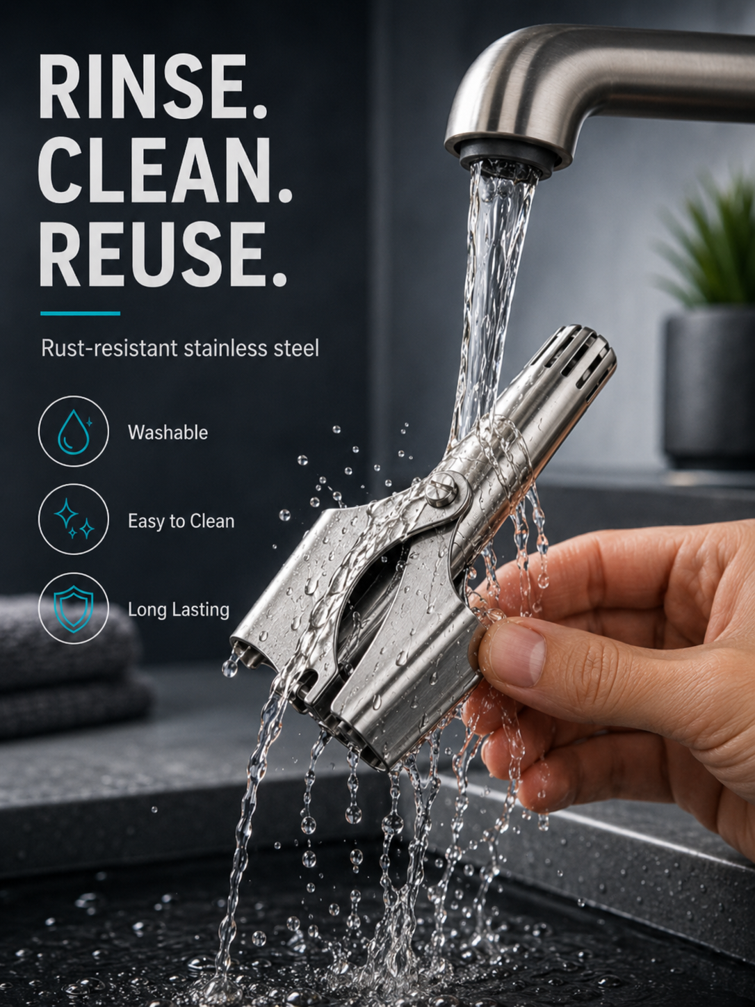 Manual Nose Hair Trimmer – Stainless Steel 360° Trimmer, Waterproof & No Battery Required