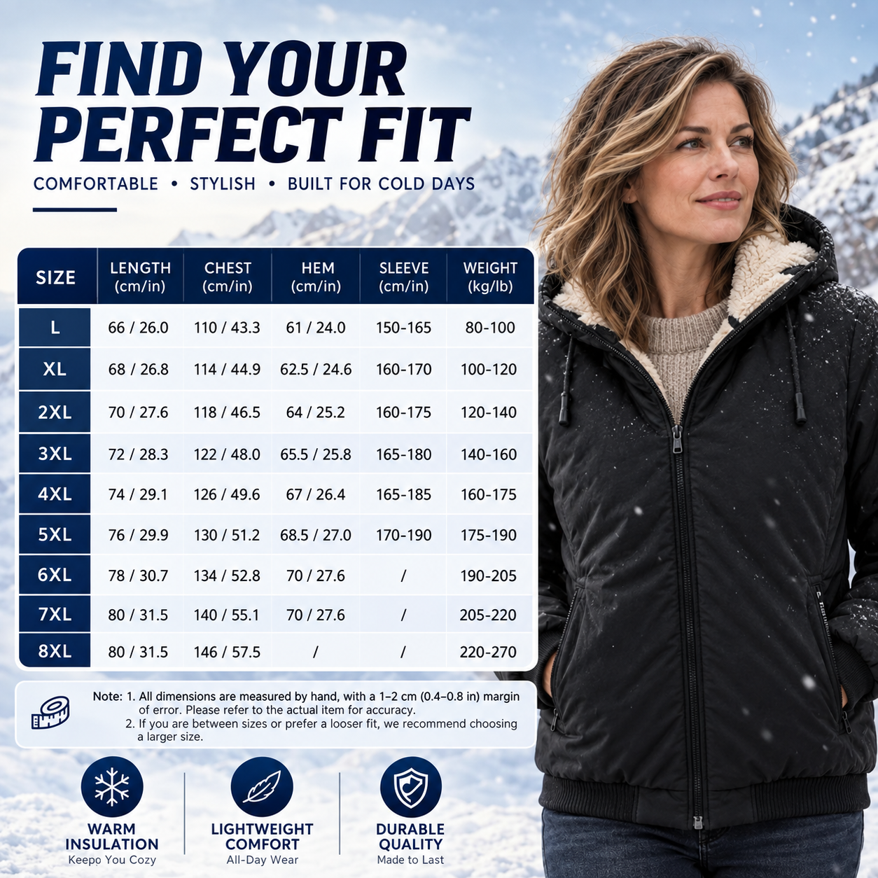 Women's Wool-Lined Hooded Winter Jacket – Cozy Plush Lining, Zip Pockets, Relaxed Fit for Cold Weather