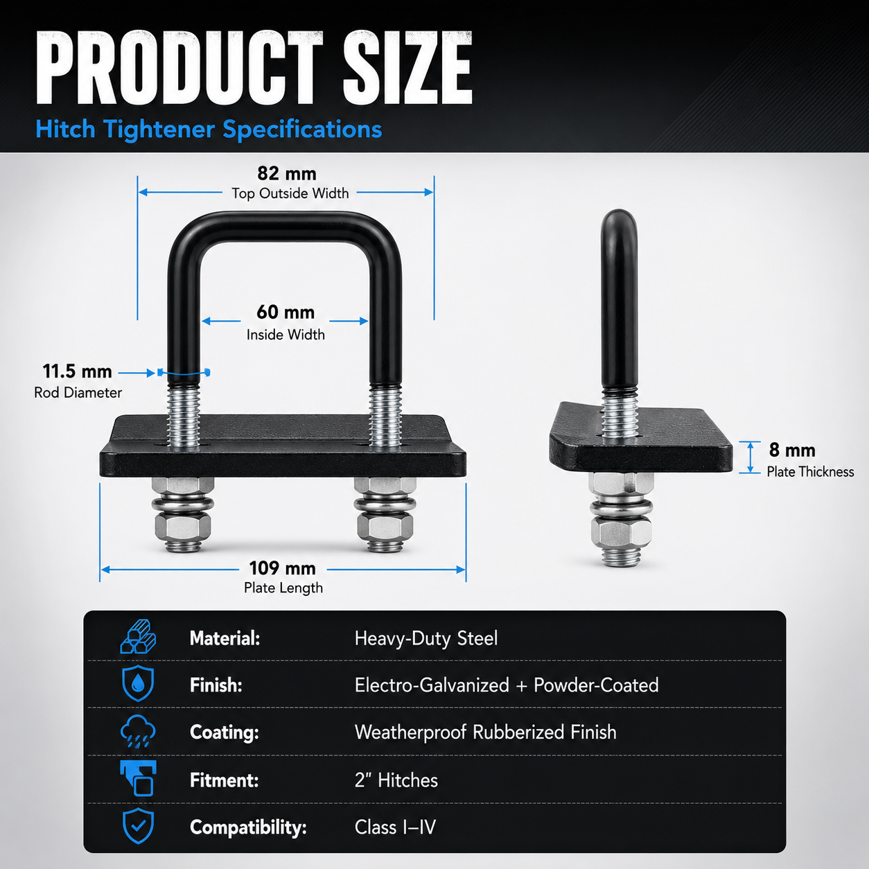 Hitch Tightener Anti-Rattle Clamp for 2-Inch Hitches
