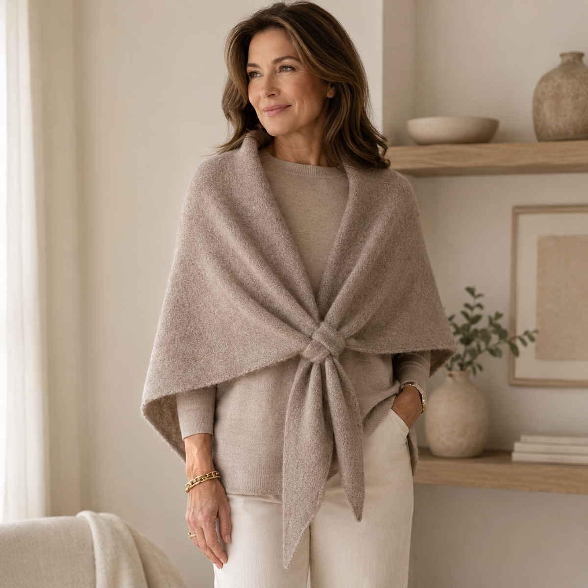 Soft Knit Shawl Wrap for Women – Lightweight Front-Tie Scarf for Every Season