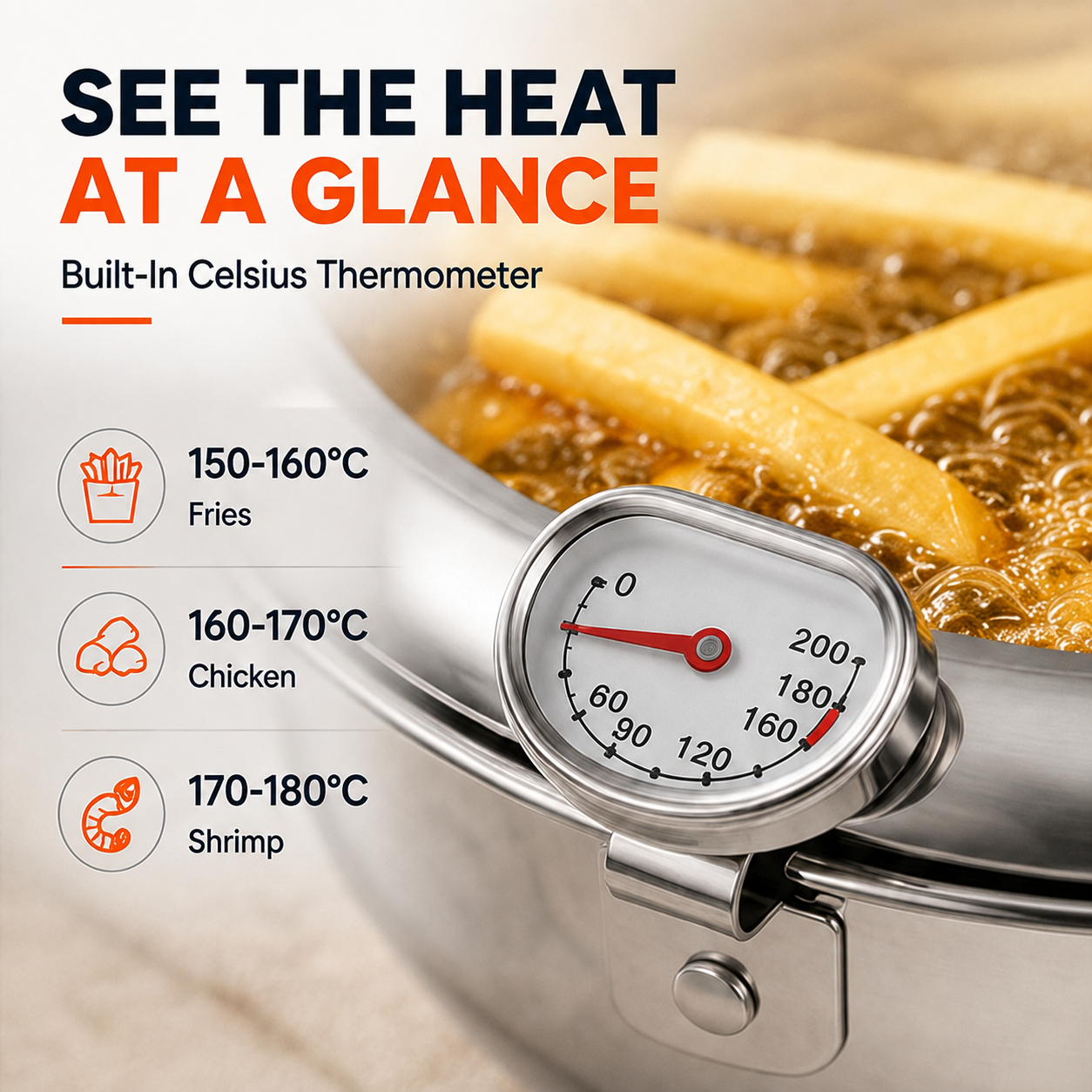 π304 Stainless Steel Stovetop Deep Fryer Pot β With Thermometer