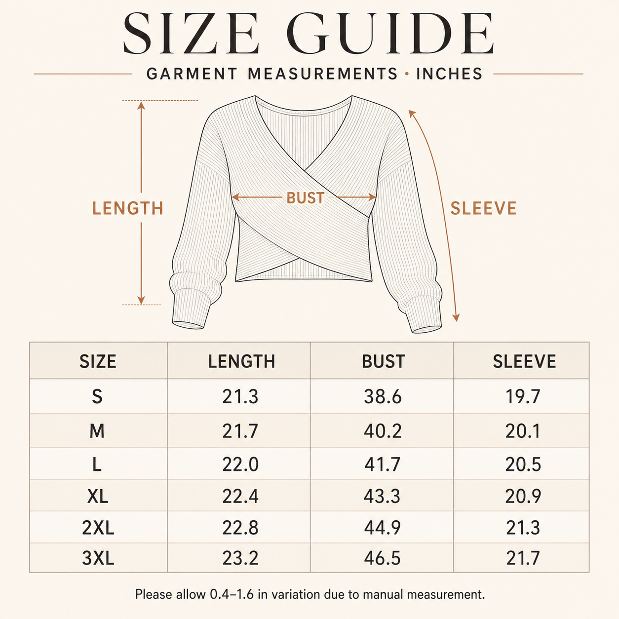 Women's Ribbed Wrap Cropped Sweater | V-Neck Long Sleeve