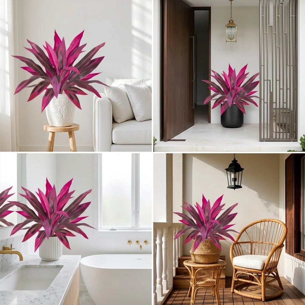 2Pcs Large Artificial Boston Fern & Dragon’s Blood Tree Plants | Vibrant Pink Purple Faux Plants for Garden Patio Balcony Decor 🌼