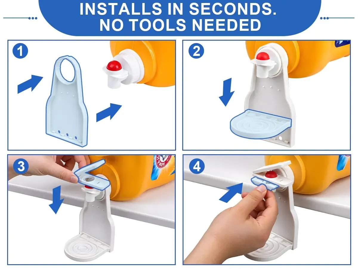 Laundry Detergent Dispenser Cup Holder | No-Drip, Easy Press, Built-In Tray