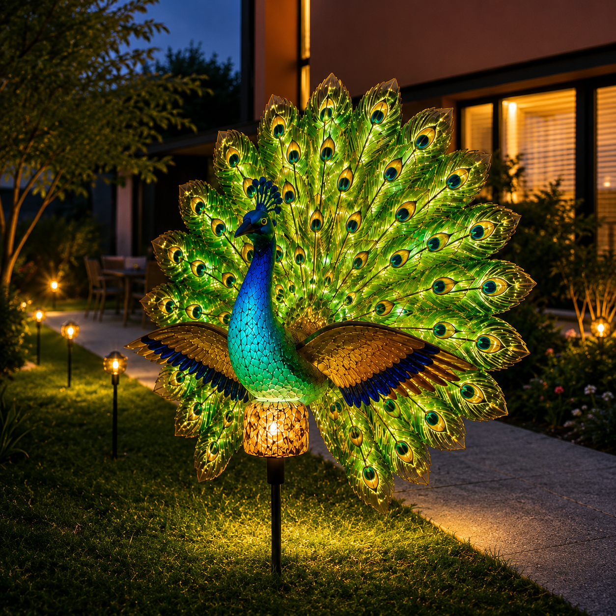 Solar Peacock Garden Sculpture