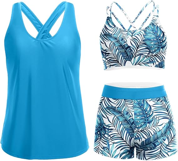 Three Piece Tankini with Shorts with Pockets