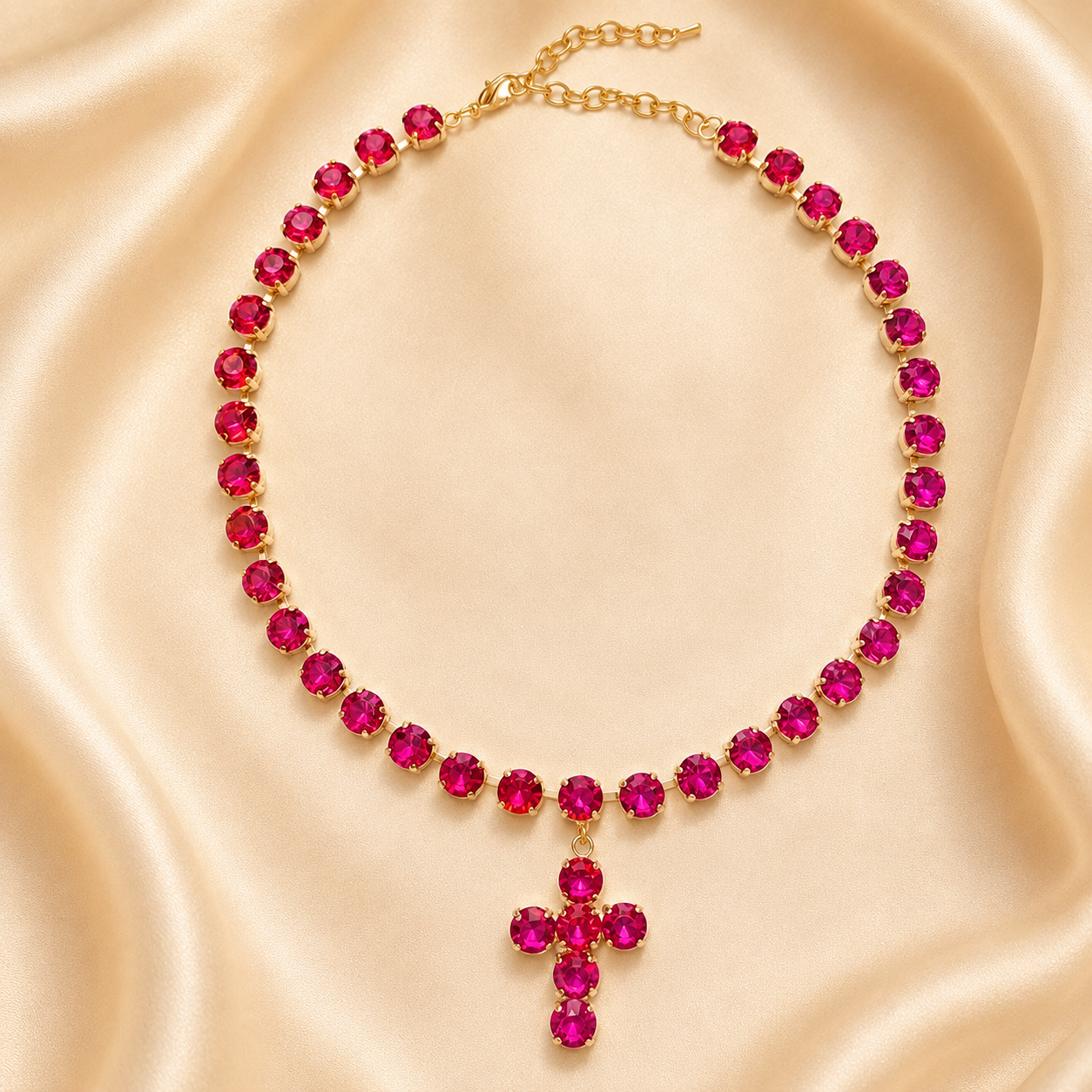 Colorful Zircon Layered Cross Necklace – Trendy Tassel Pendant Jewelry for Women