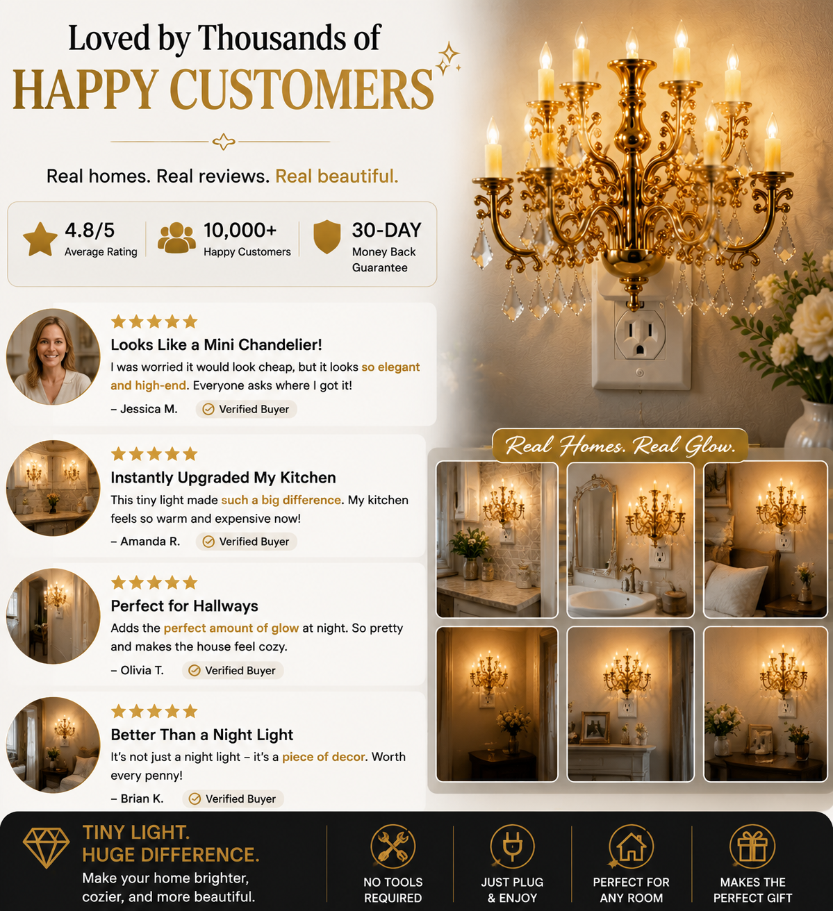 ๐ Crystal Chandelier Plug-In Night Light โ Instant Luxury Home Decor Outlet Lamp for Kitchen & Bedroom