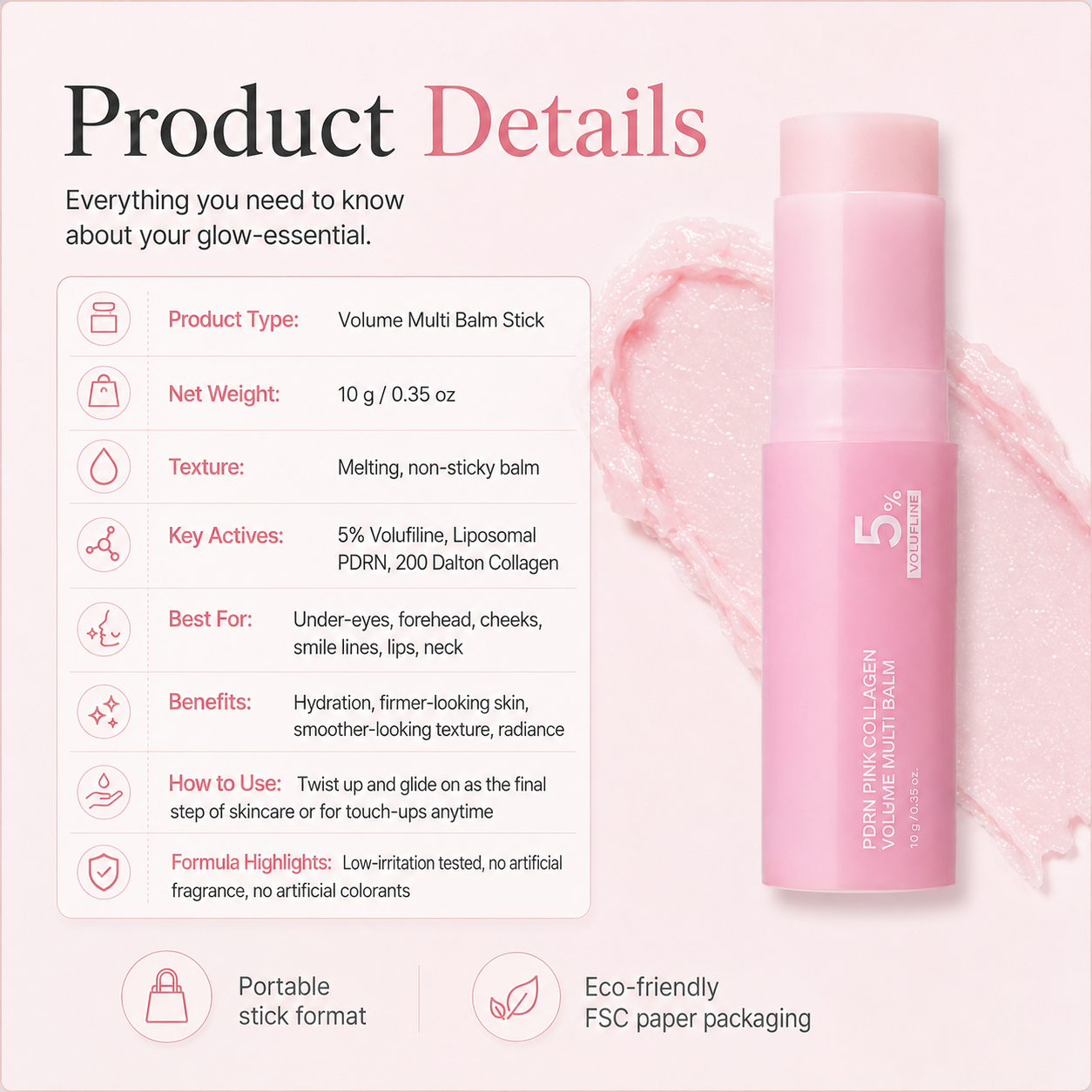 ✨ Pink Collagen Volume Stick | PDRN, Volufiline & NAD – Eyes, Neck, Lips & More