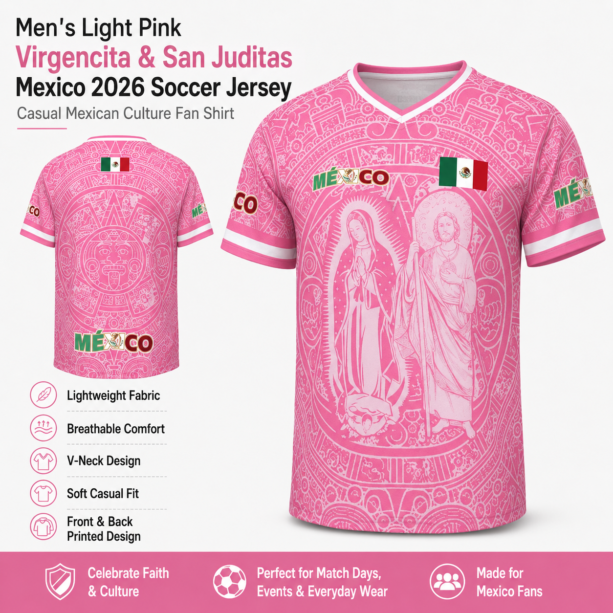 ⚡️Flash Sale|Men's Light Pink Virgencita & San Juditas Mexico 2026 Soccer Jersey