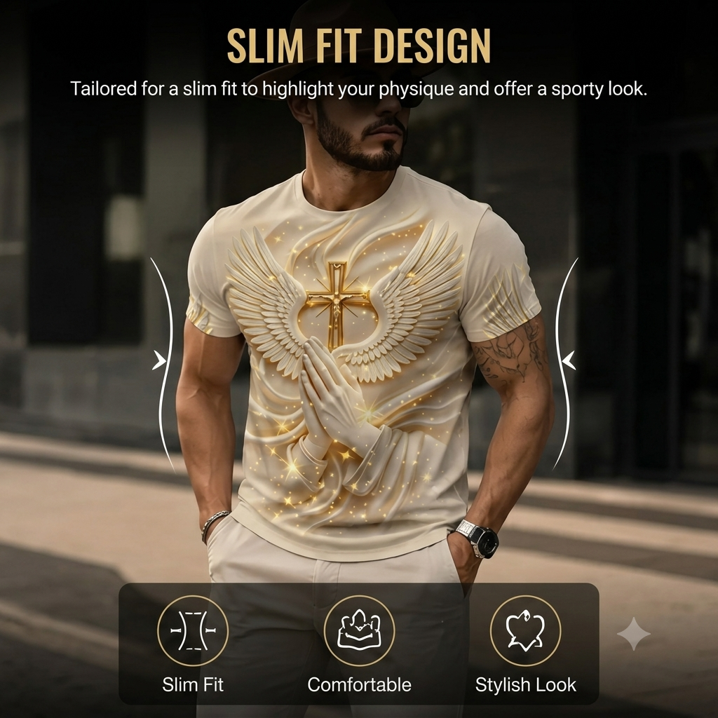 π₯ Hot Sale | Angel Wings Cross 3D Print Slim-Fit T-Shirt