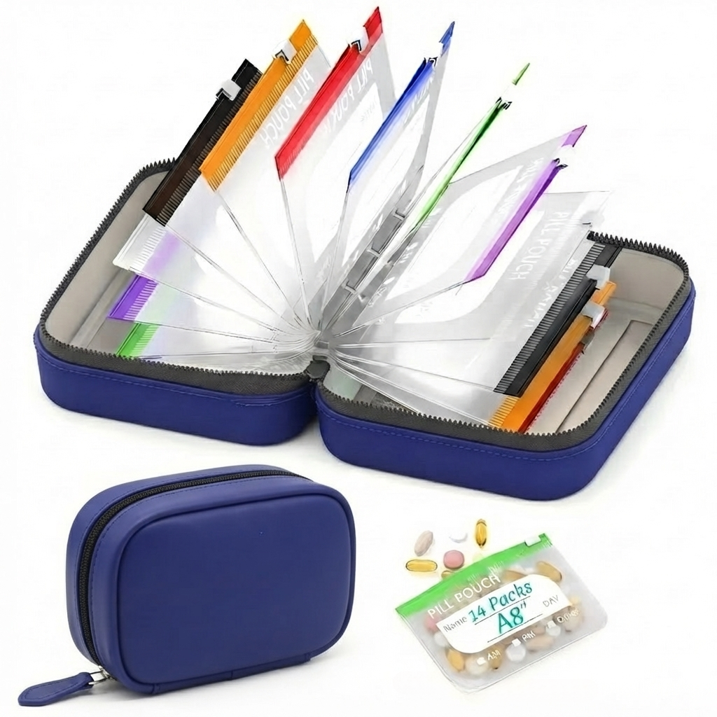 π Waterproof Pill Pouch Set β 14pcs A8 Bags, 7β14 Day Med Organizer with Color Labels