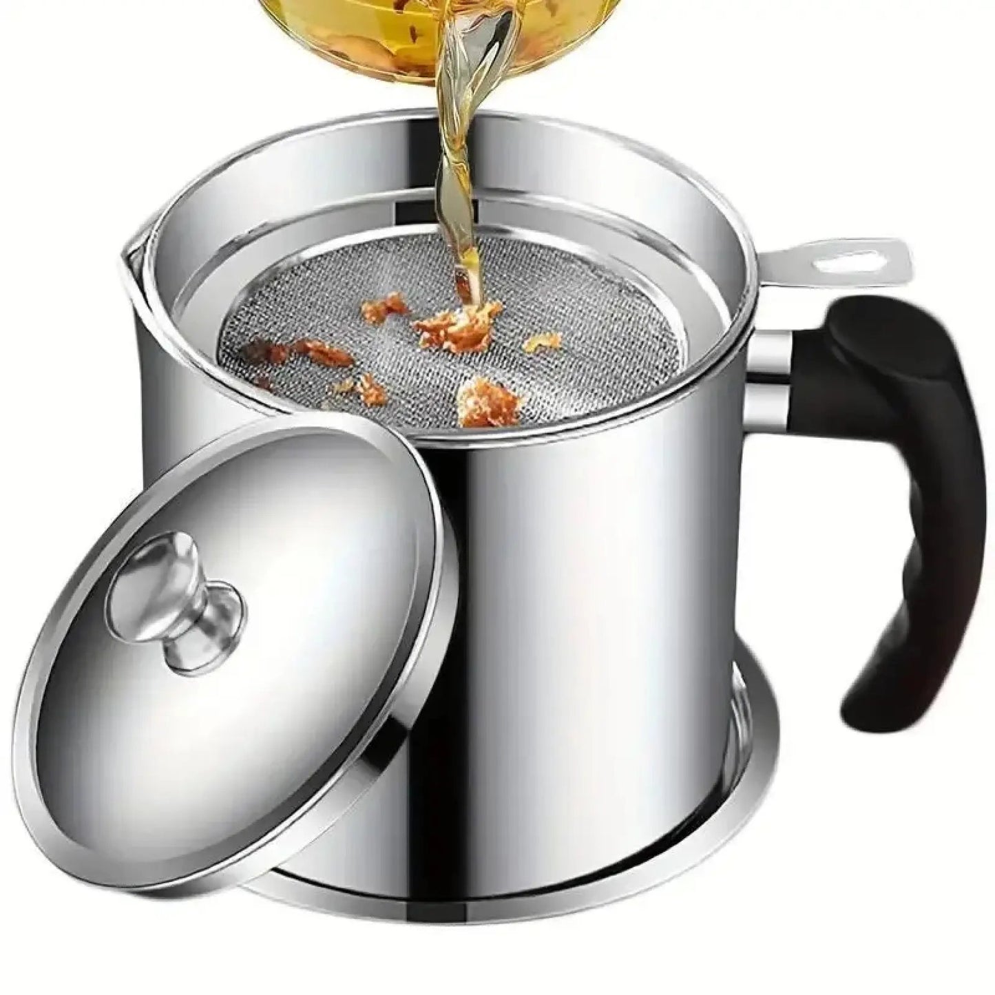 Kitchen Oil Dispenser with Tray & Lid,Stainless Steel Oil Pot with Filter