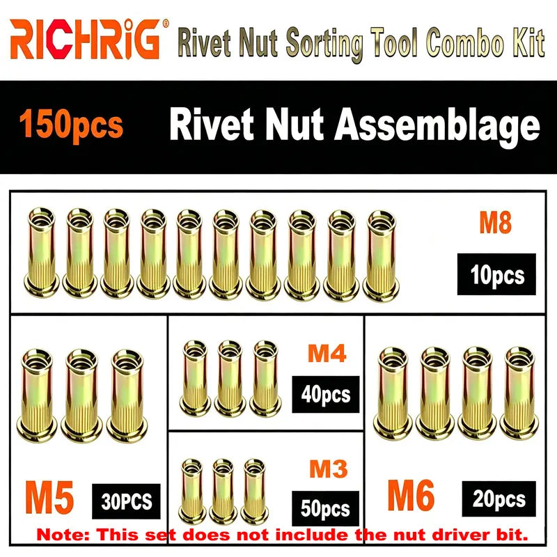 Head Rivet Nut Tool-M3 M4 M5 M6 M8 M10 Rivnut Kit-Carbon Steel Rivnut Set