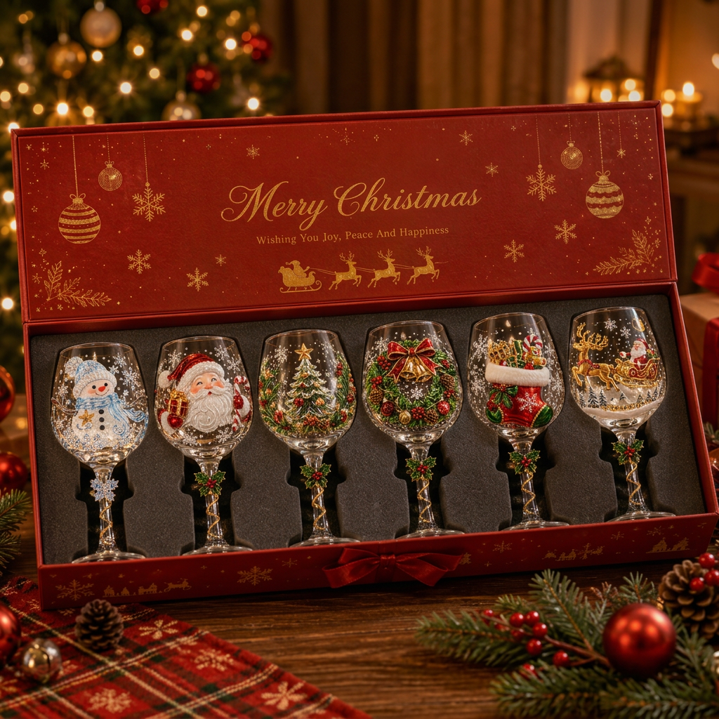 🔥🎁 Christmas 3D Wine Glass Collection Gift Box Set ✨