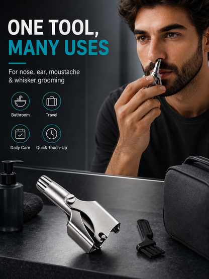 Manual Nose Hair Trimmer – Stainless Steel 360° Trimmer, Waterproof & No Battery Required