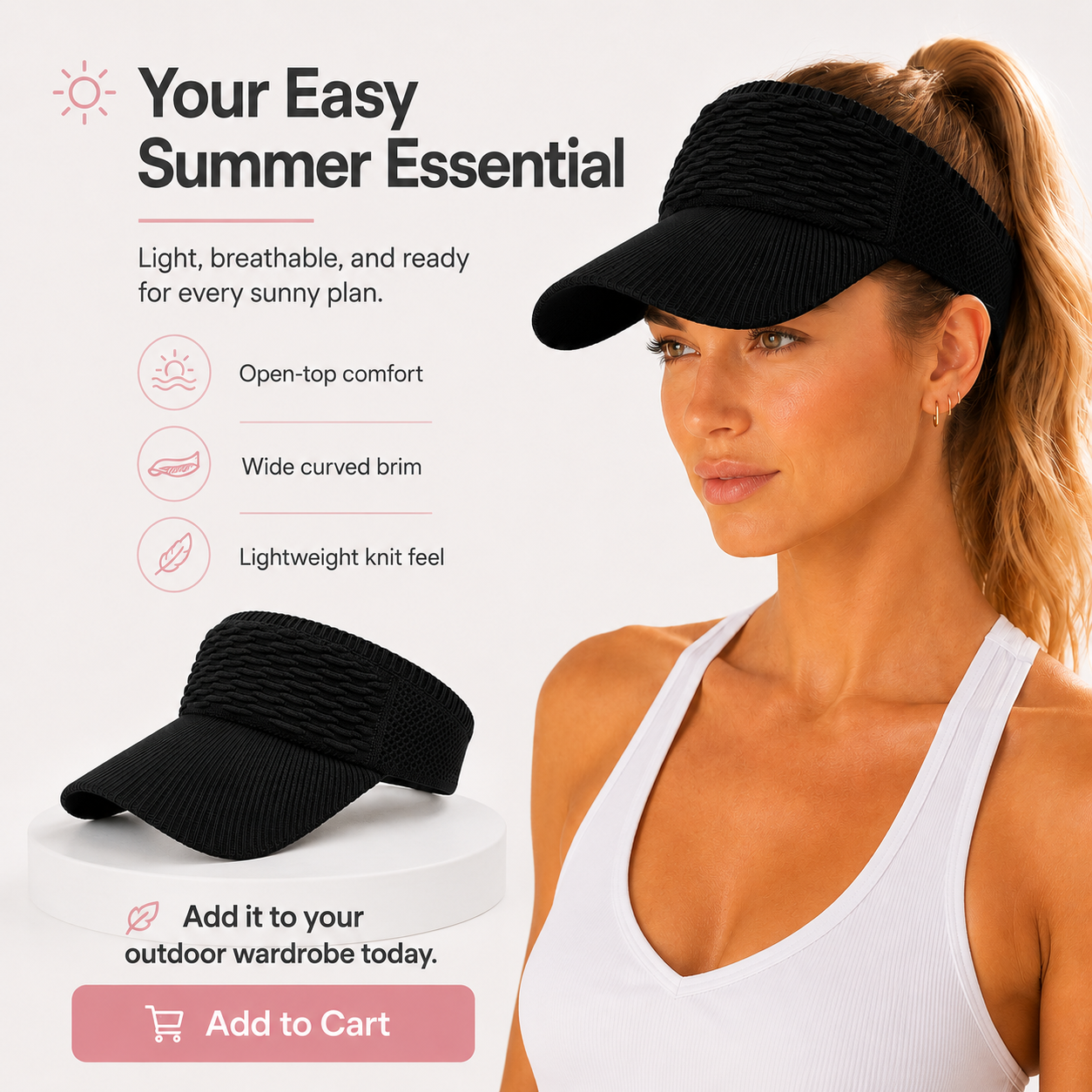 ☀️Women's High Ponytail Sun Visor Hat for Sun Protection