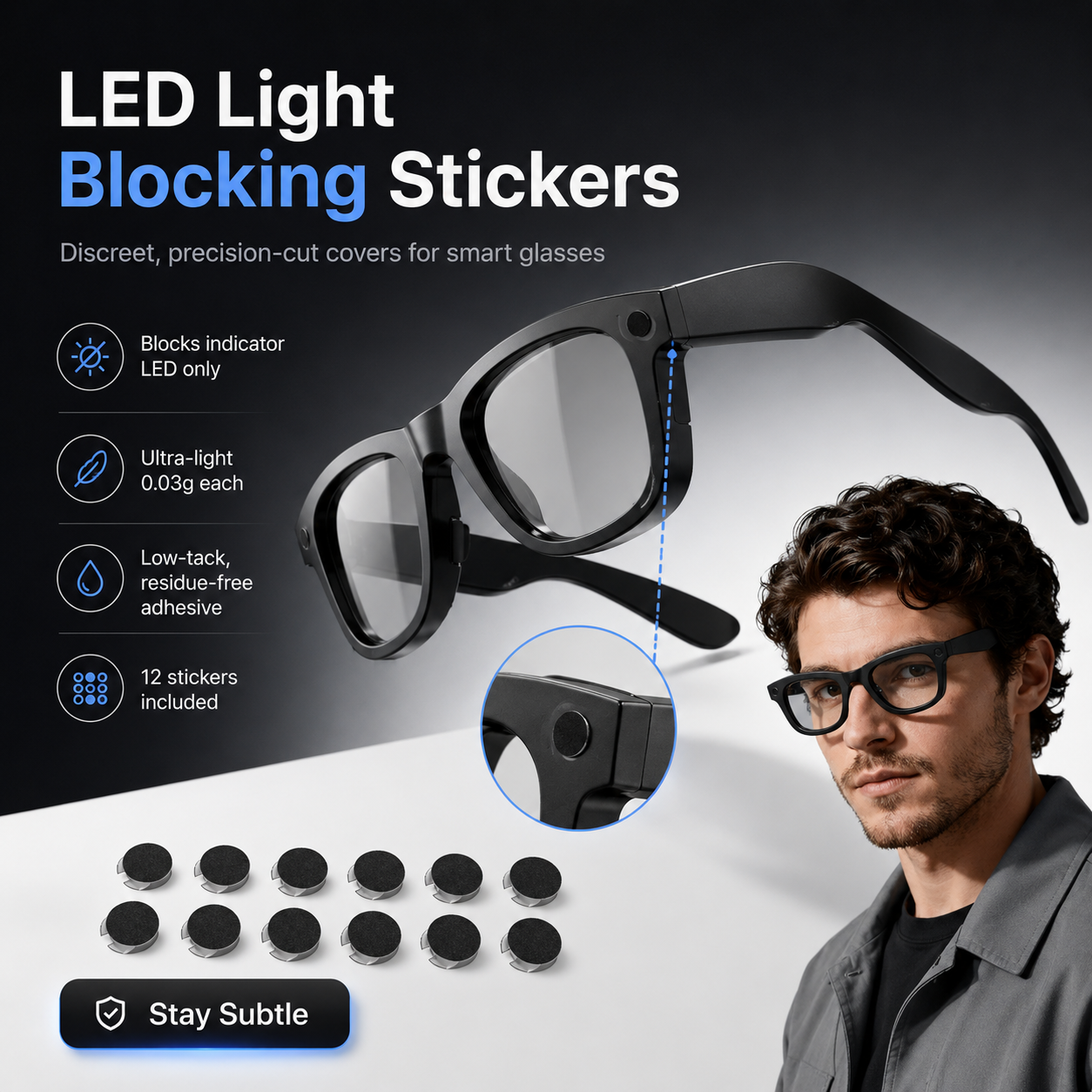 LED Light Blocking Stickers - Laser-Cut, Low-Tack Restickable Covers (12 Pieces)