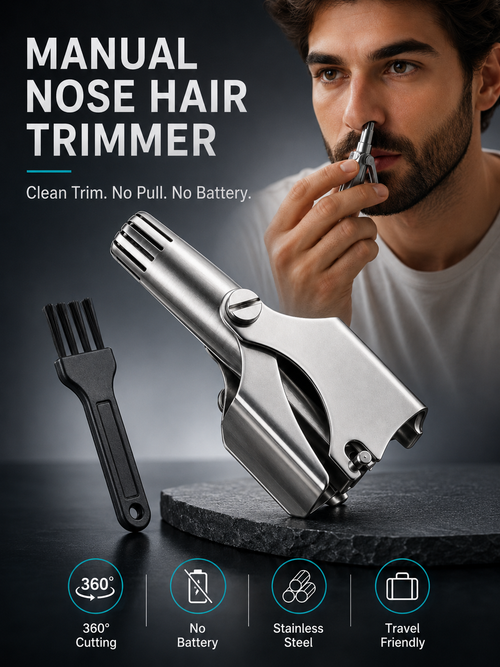 Manual Nose Hair Trimmer – Stainless Steel 360° Trimmer, Waterproof & No Battery Required
