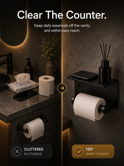 🧻 2pack -2-in-1 Toilet Paper Holder with Shelf – Space-Saving Bathroom Organizer