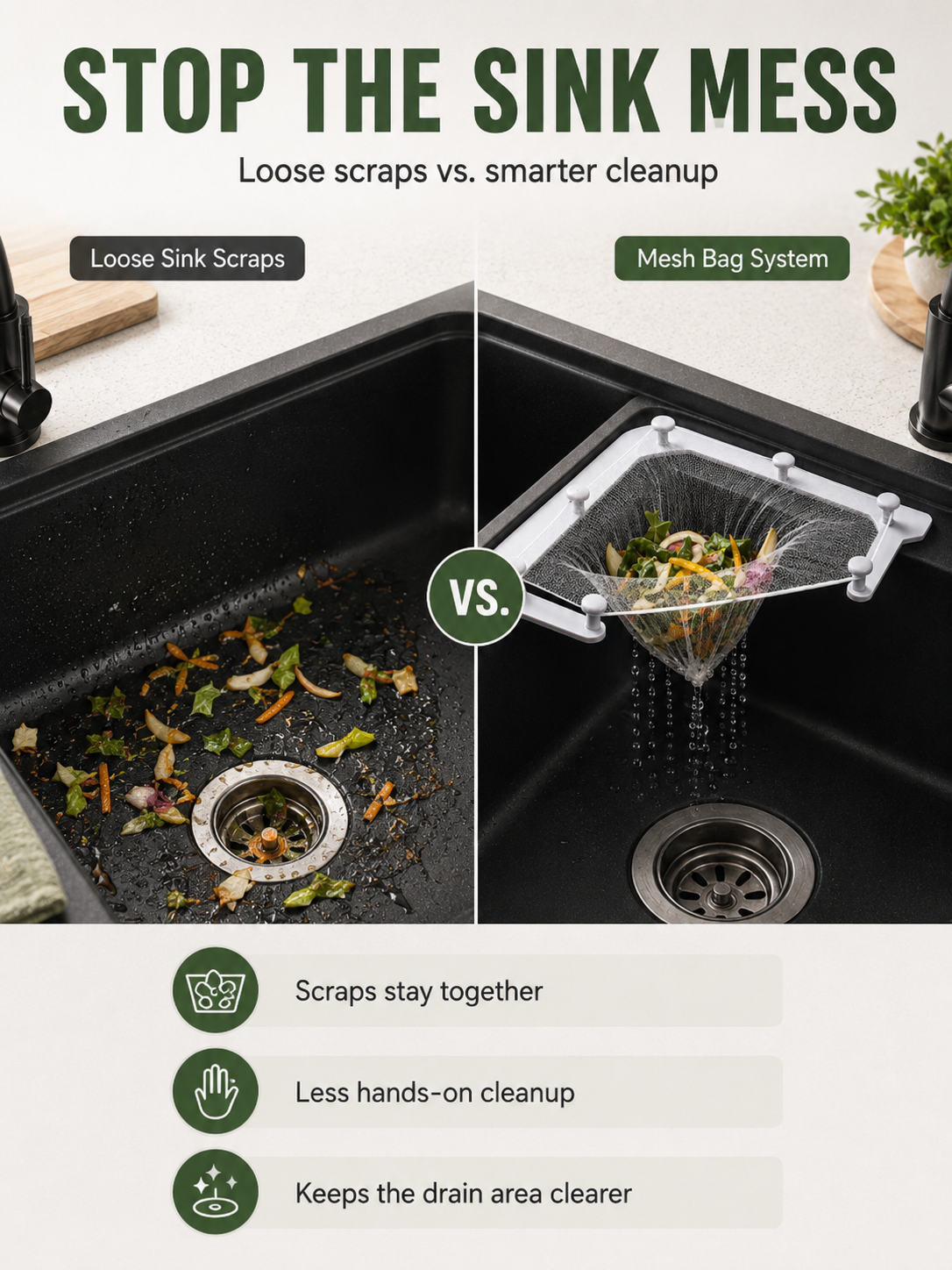 🗑️ Smart Sink Strainer Holder Kit With 50 Mesh Bags – Keep Food Scraps Away From Your Drain