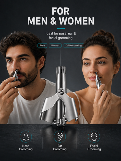 Manual Nose Hair Trimmer – Stainless Steel 360° Trimmer, Waterproof & No Battery Required
