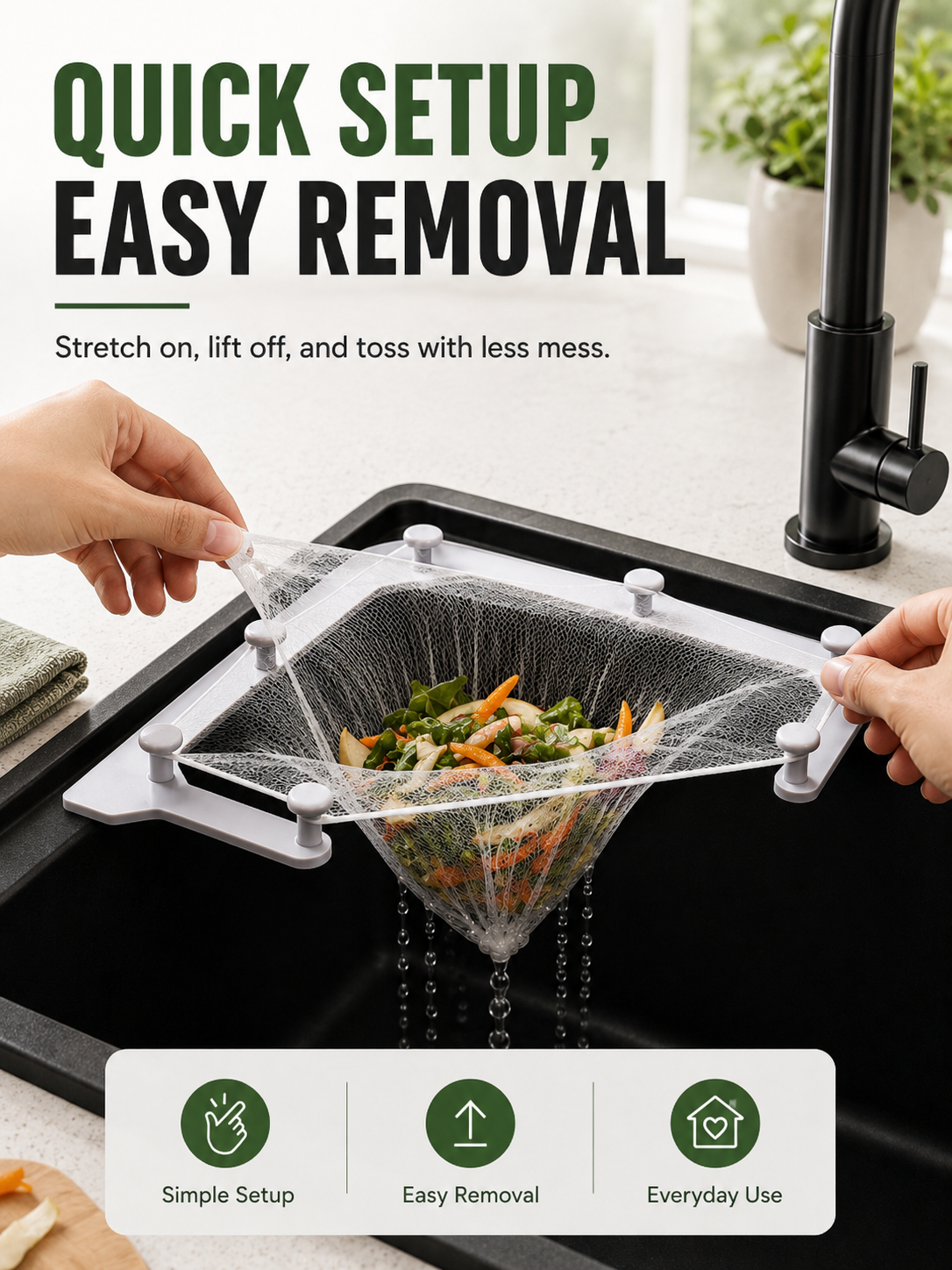🗑️ Smart Sink Strainer Holder Kit With 50 Mesh Bags – Keep Food Scraps Away From Your Drain