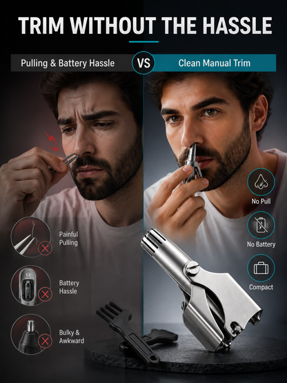 Manual Nose Hair Trimmer – Stainless Steel 360° Trimmer, Waterproof & No Battery Required