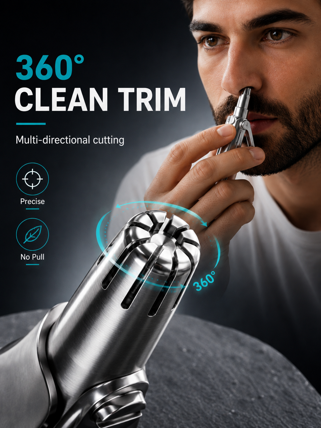 Manual Nose Hair Trimmer – Stainless Steel 360° Trimmer, Waterproof & No Battery Required