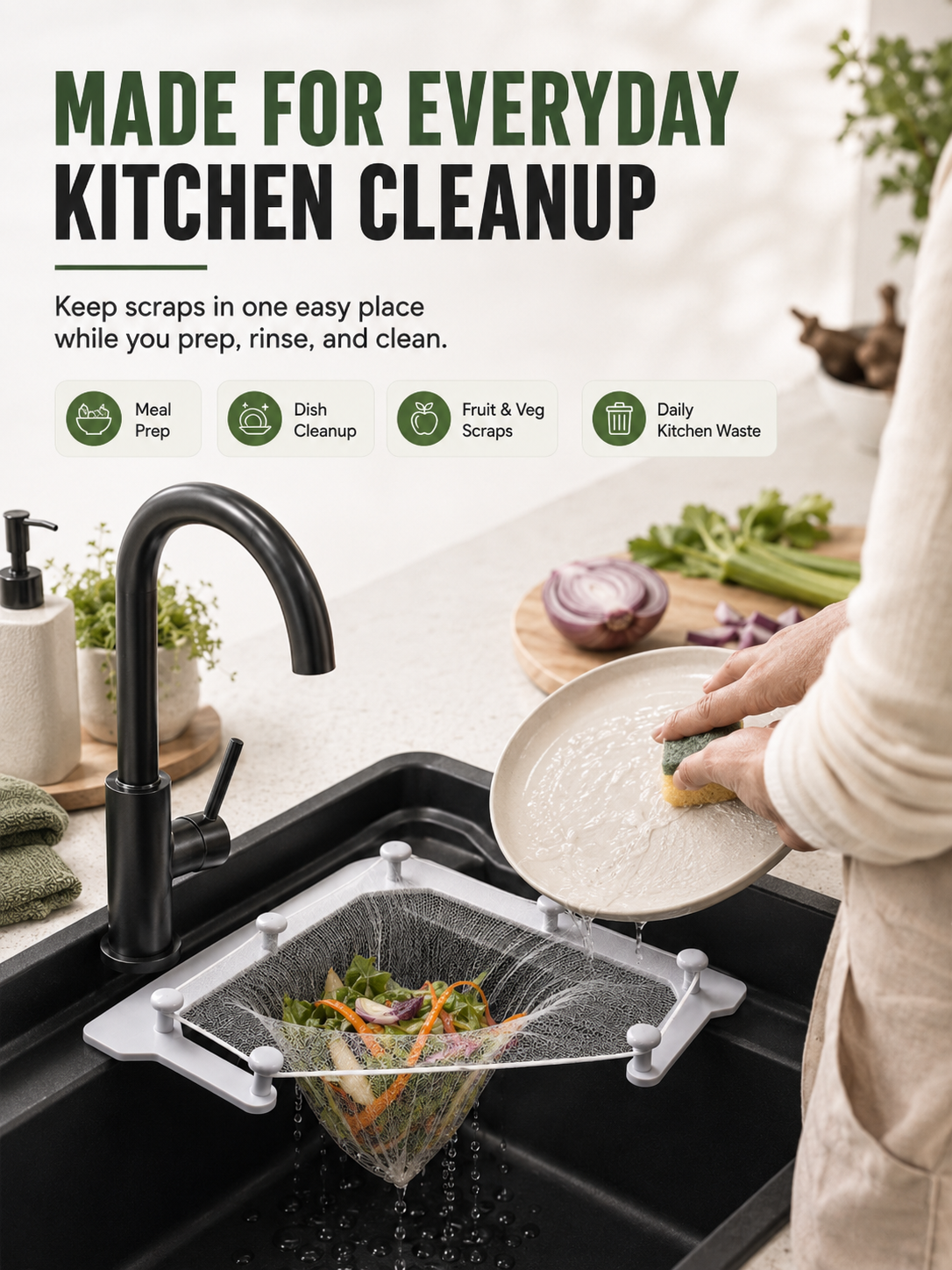 🗑️ Smart Sink Strainer Holder Kit With 50 Mesh Bags – Keep Food Scraps Away From Your Drain