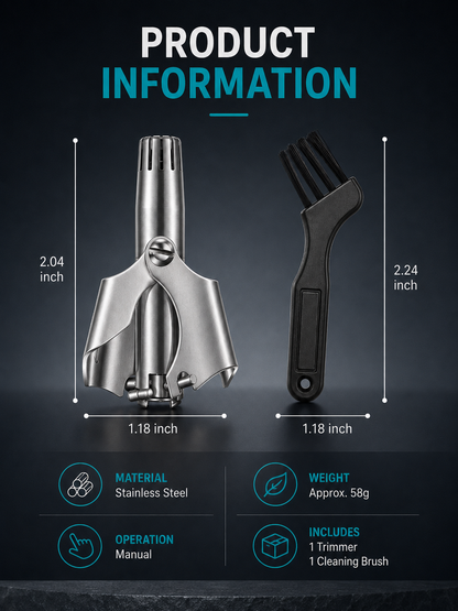 Manual Nose Hair Trimmer – Stainless Steel 360° Trimmer, Waterproof & No Battery Required