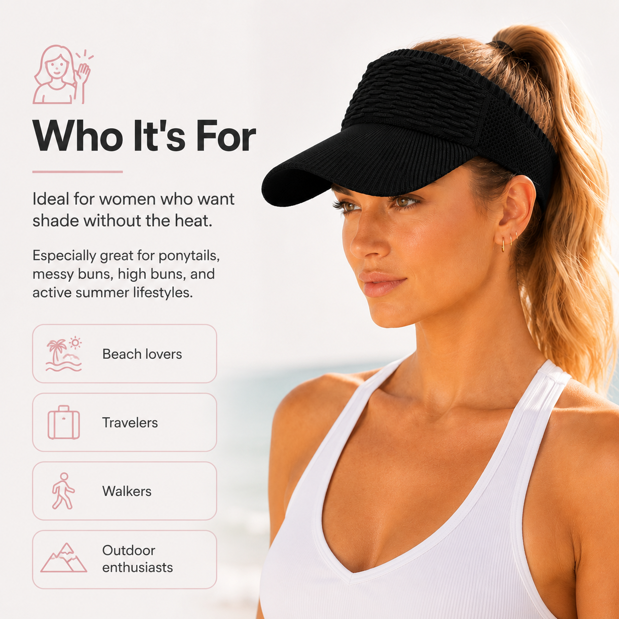 ☀️Women's High Ponytail Sun Visor Hat for Sun Protection
