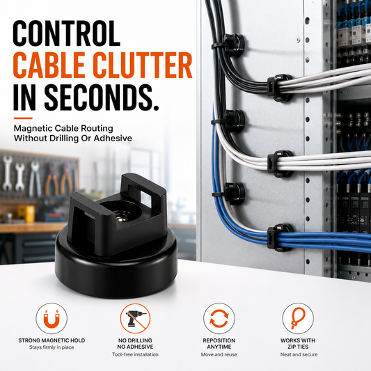 🔧Magnetic Zip Tie Mounts – Tool-Free Cable Organizers for Metal Surfaces