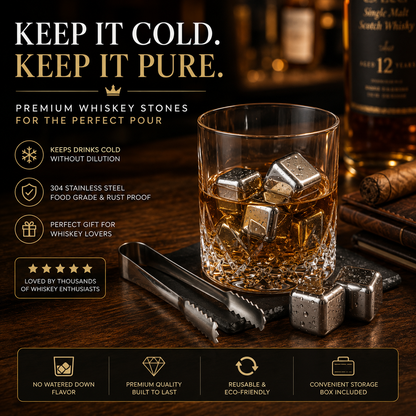 Stainless Steel Whiskey Stones – Chill Drinks Without Dilution 🥃