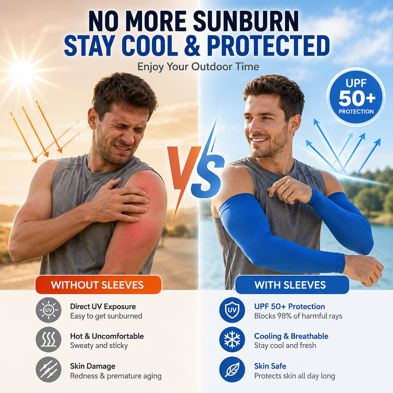 UPF 50+ Cooling Arm Sleeves | Sun Protection for Outdoor & Sports