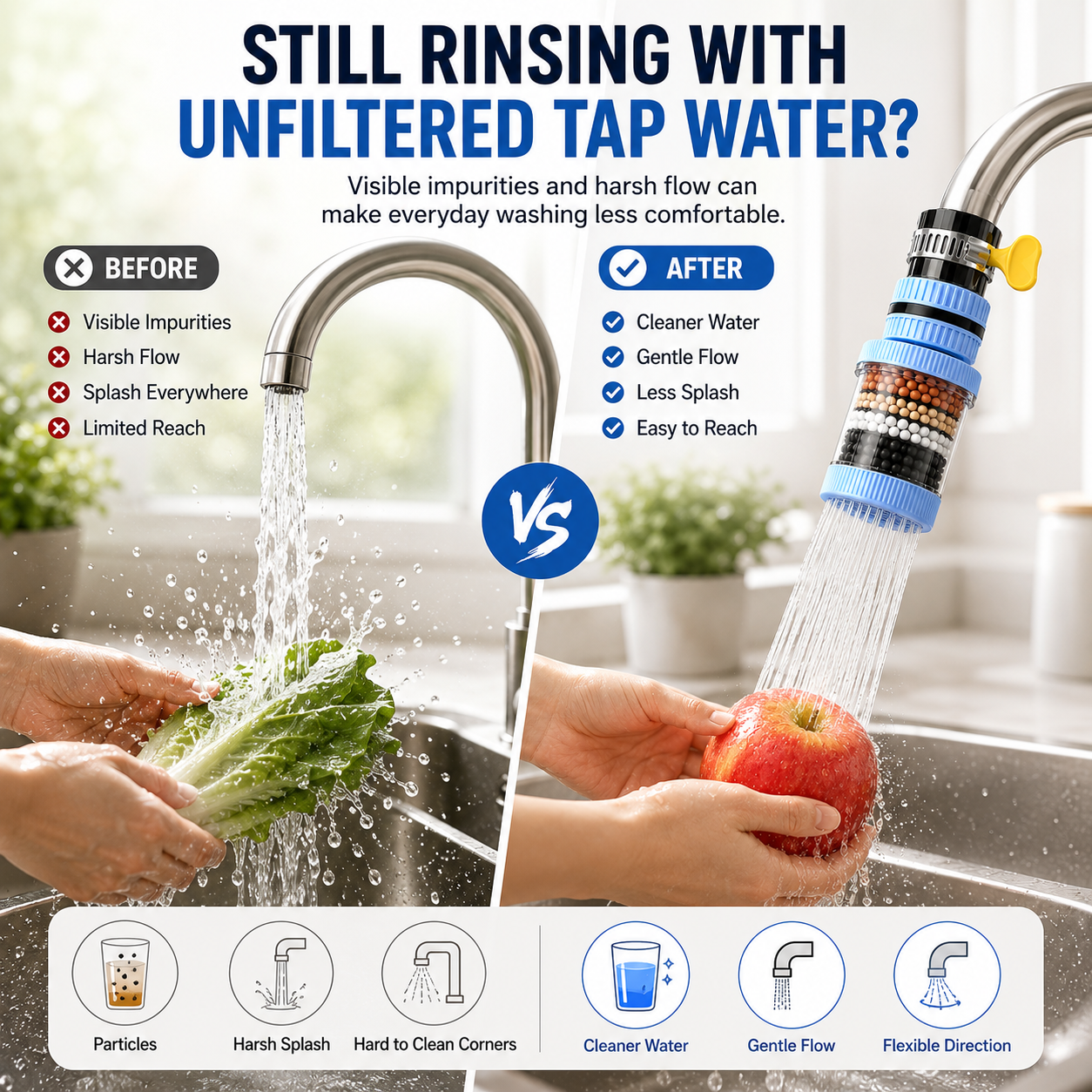 💧 360° Rotating Faucet Water Filter – 6-Layer Kitchen Tap Attachment