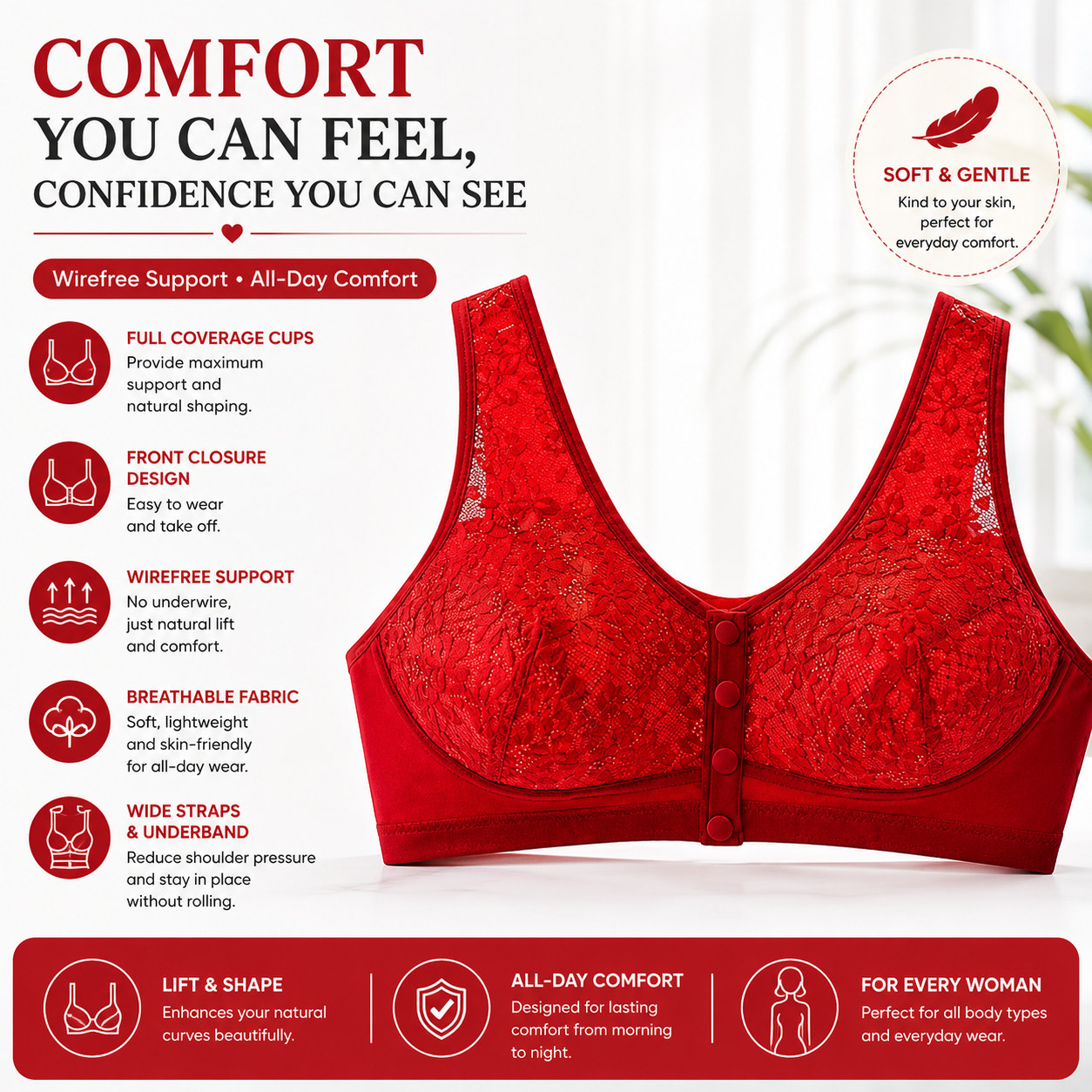 Posy Bra - Front Closure Breathable Cotton Lifting Bra for Seniors