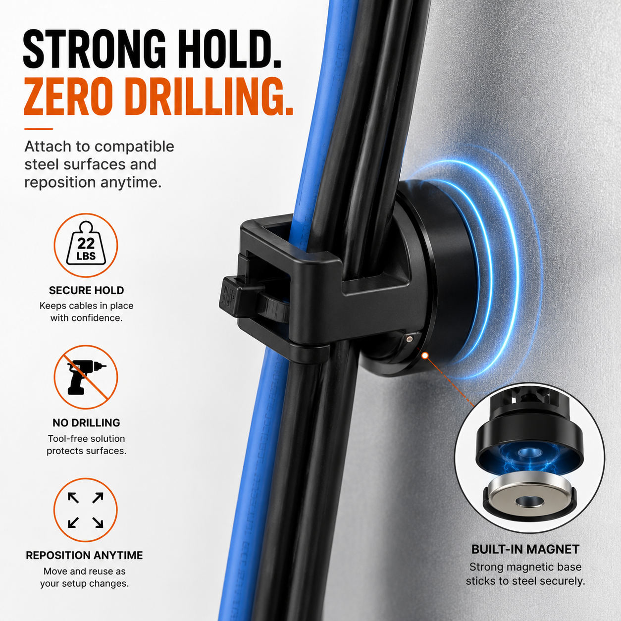 🔧12PCS Magnetic Zip Tie Mounts – Tool-Free Cable Organizers for Metal Surfaces