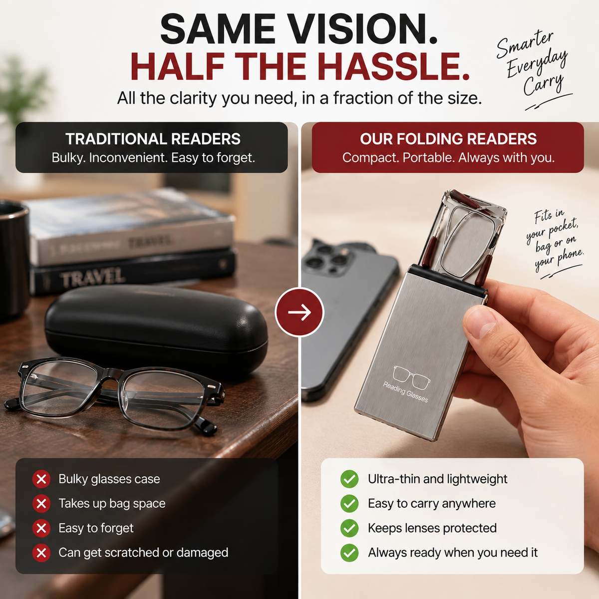 👓 HOT SALE | Folding Reading Glasses – Ultra-Slim Portable Readers with Protective Metal Case for Everyday & Travel