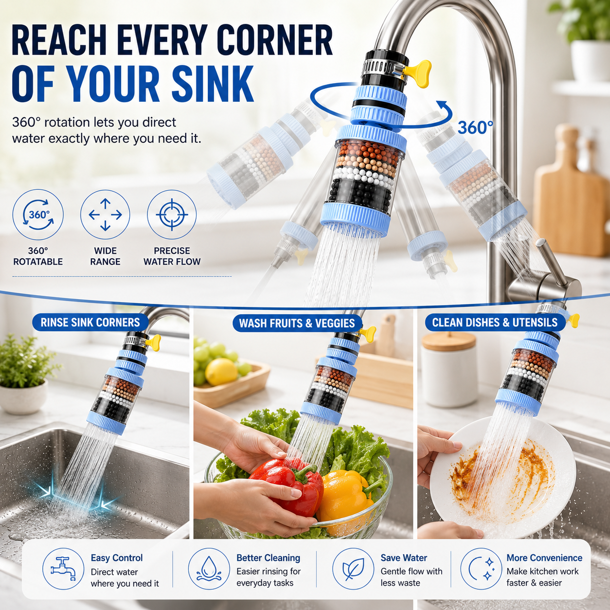 💧 360° Rotating Faucet Water Filter – 6-Layer Kitchen Tap Attachment