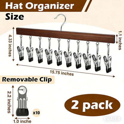 Wooden Multi-Purpose Organizer with 12 Stainless Steel Clips