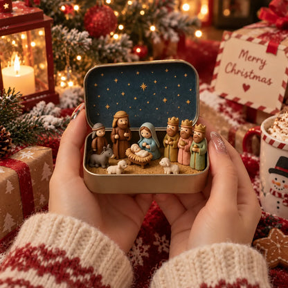 🔥Last Day 50% OFF - ✝️Religious Pocket-Size Mini Nativity Scene Set with Storage Box
