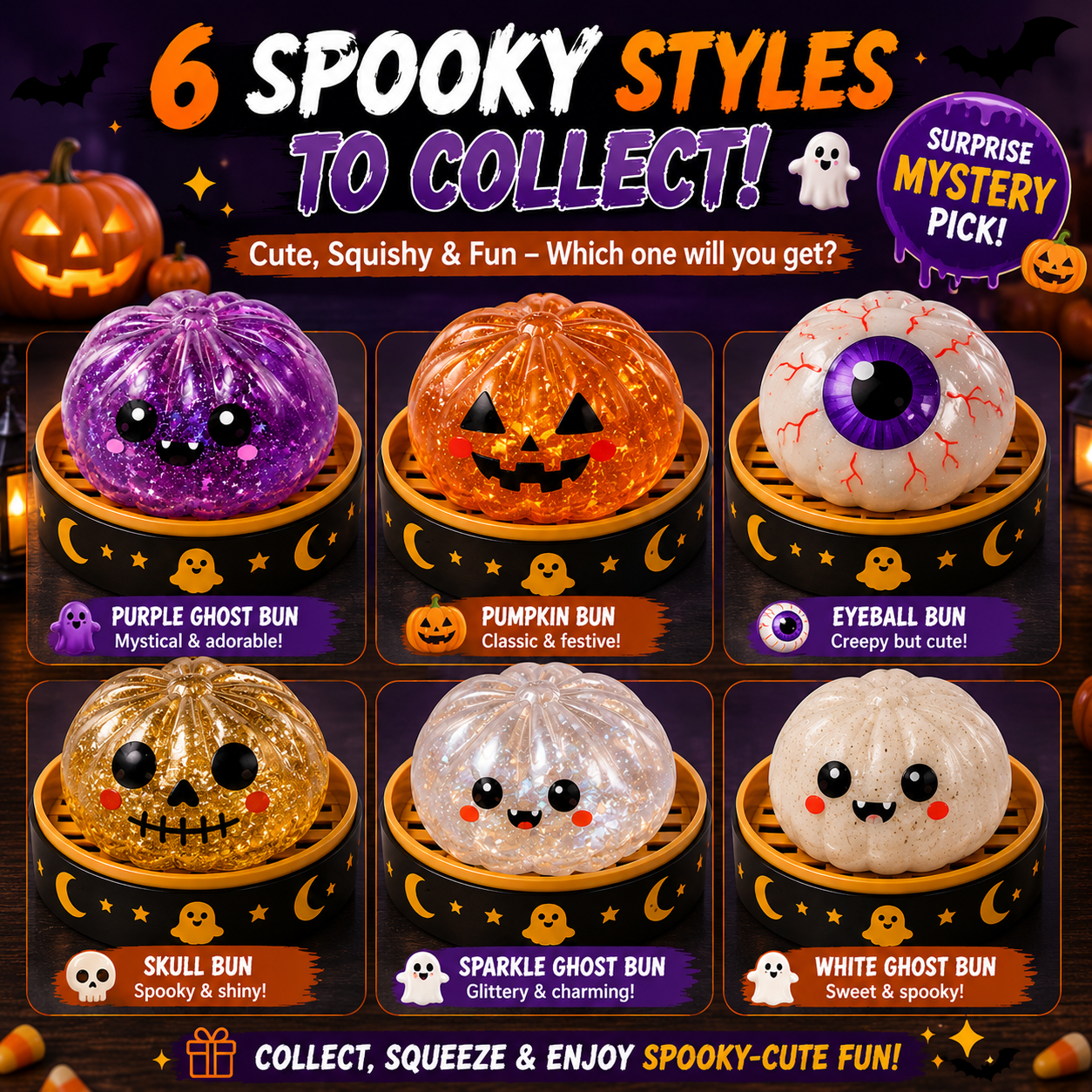 🎃 Halloween Steamed Bun Squishy Mystery Box Toy