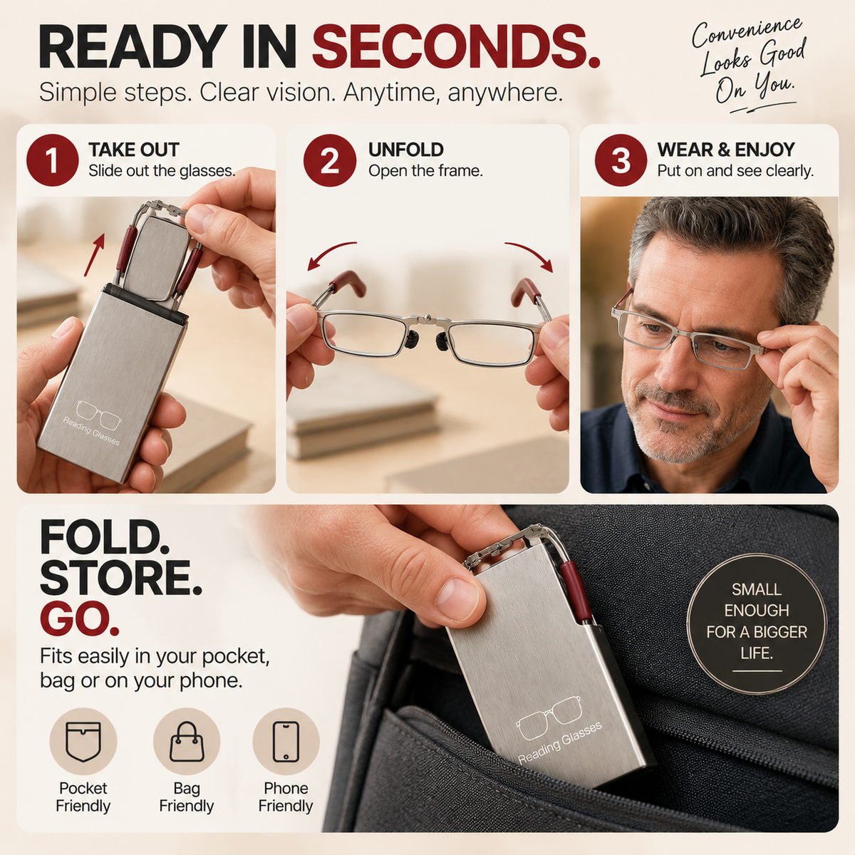 👓 HOT SALE | Folding Reading Glasses – Ultra-Slim Portable Readers with Protective Metal Case for Everyday & Travel