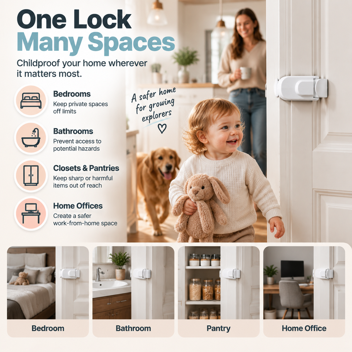 👶 TODDLER DOOR SAFETY LOCK | High-Mount Child Lock for Interior Doors with Tool-Free Installation