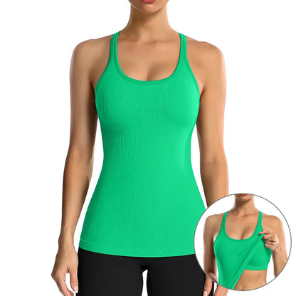 🏋️‍♀️ Women's Ribbed Workout Tank Top with Built-in Bra | Tight Racerback Scoop Neck Athletic Shirt