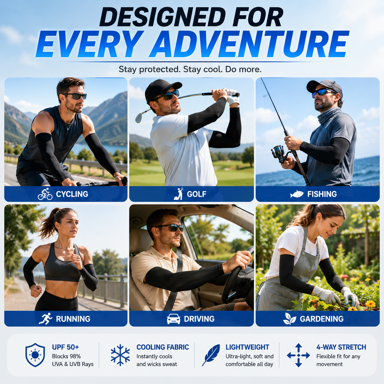 UPF 50+ Cooling Arm Sleeves | Sun Protection for Outdoor & Sports