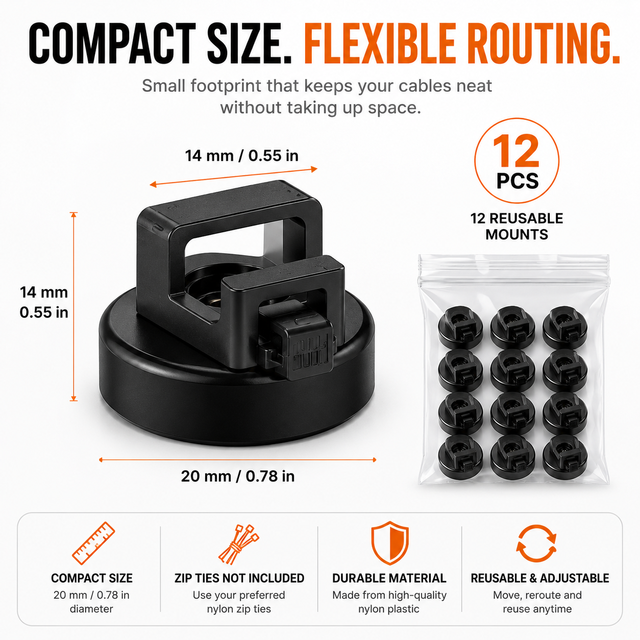 🔧12PCS Magnetic Zip Tie Mounts – Tool-Free Cable Organizers for Metal Surfaces