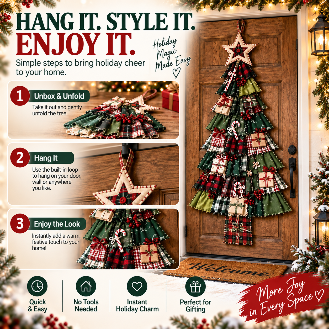 🚪 CHRISTMAS DOOR FAVORITE | Layered Fabric Tree Hanging – Space-Saving Holiday Decor for Front Doors & Entryways