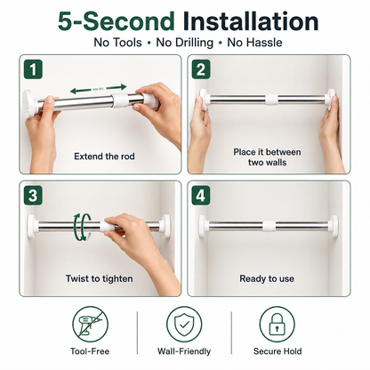 Adjustable Drill-Free Telescopic Tension Rod
